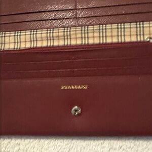 Burberry Burgundy Leather Wallet with Check Interior